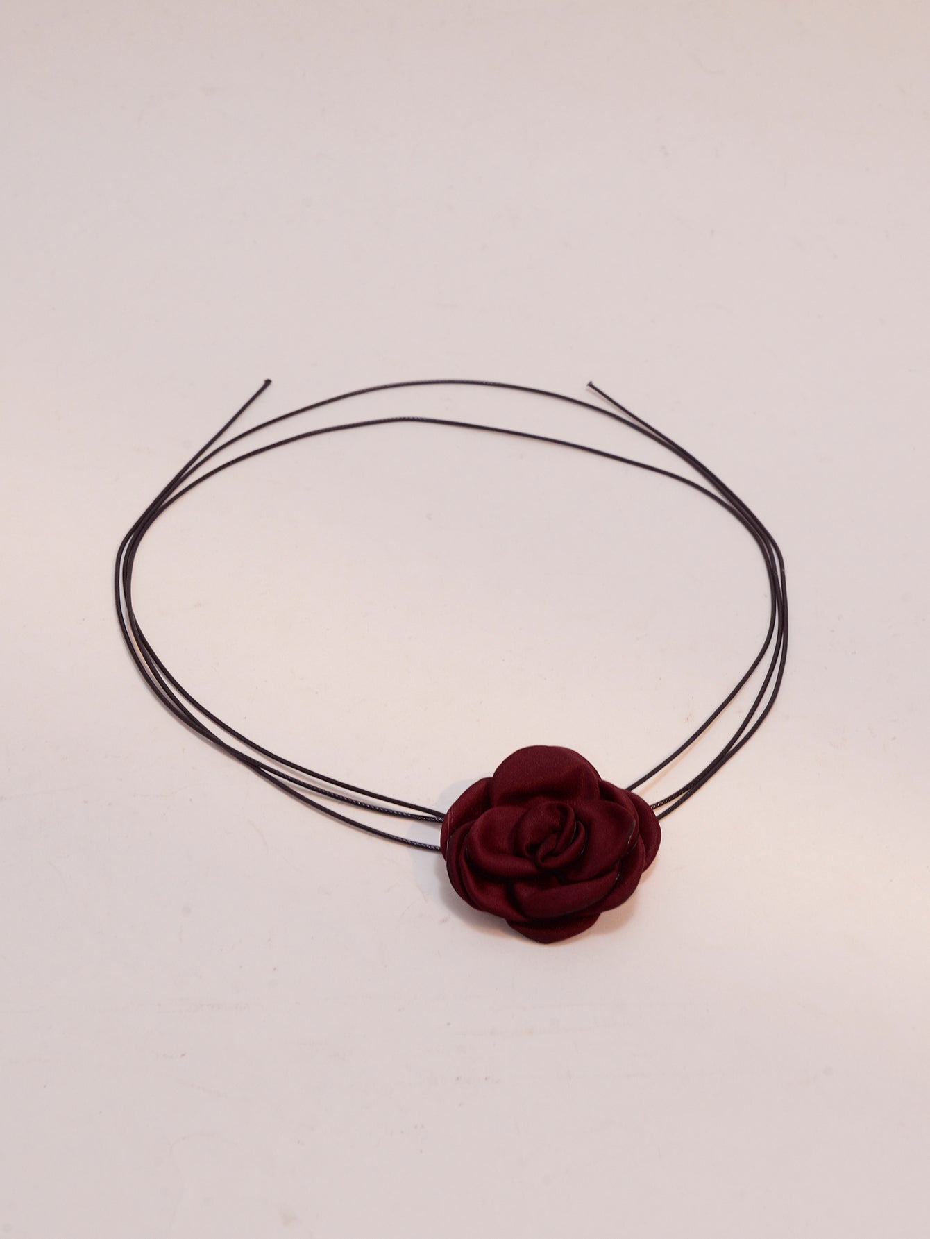 Red Flower Black Cord Necklace with polyester fabric | NA806-01 | image 3