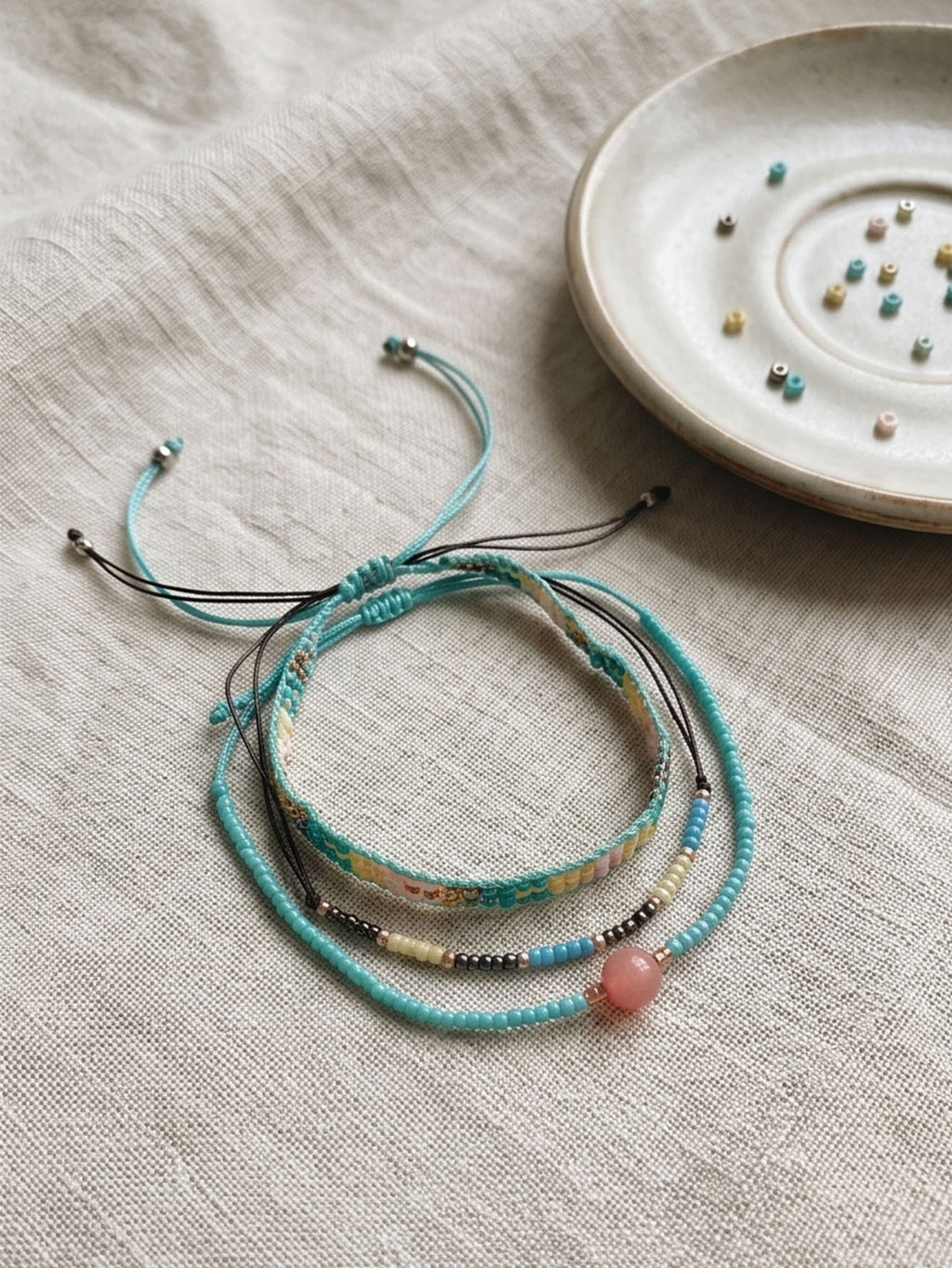 Blue braided three-piece bracelet set with adjustable pull cords | BRA565-01 | image 3
