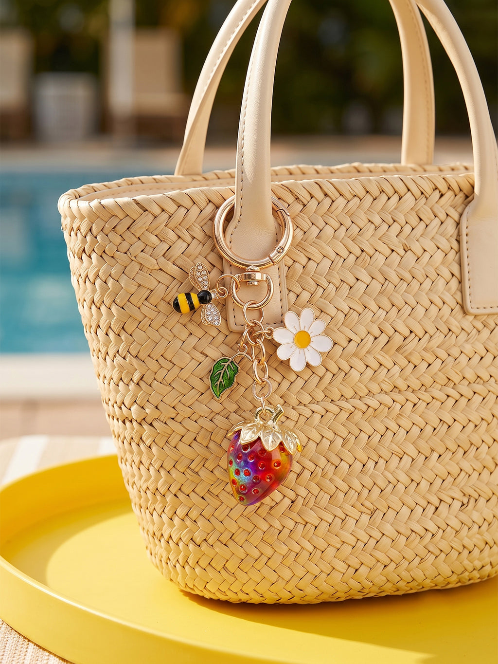 Red strawberry bee daisy keychain accessory | KCA092-07 | image 3