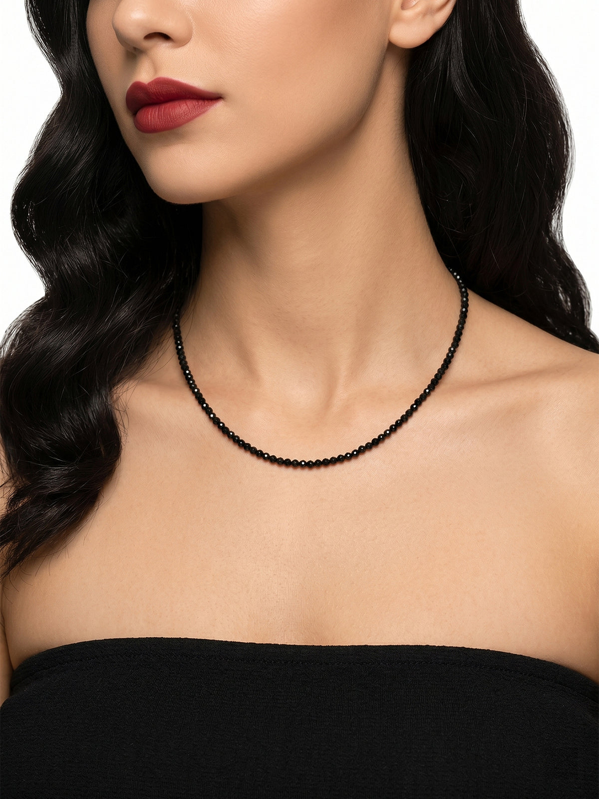 Black Crystal Beaded Necklace with faux crystal beads | NA934-01 | image 3