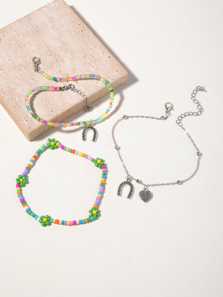 Beaded Daisy Anklet Set with glass and zinc alloy details | JL7222-01 | image 3