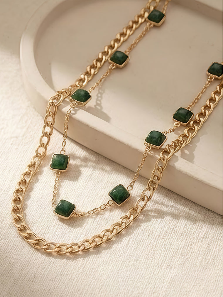 Green Zircon Layered Necklace with zinc-alloy hardware | NA463-01 | image 3