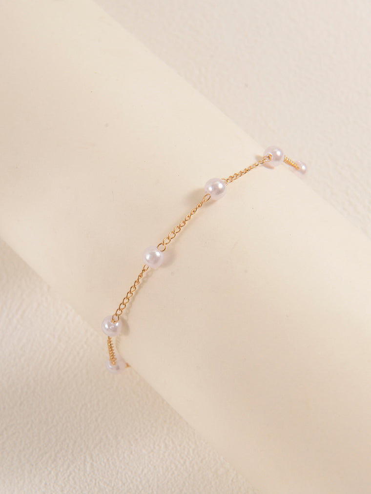 Faux Pearl Gold-Tone Anklet with zinc alloy and plastic details | JL7367-01 | image 3