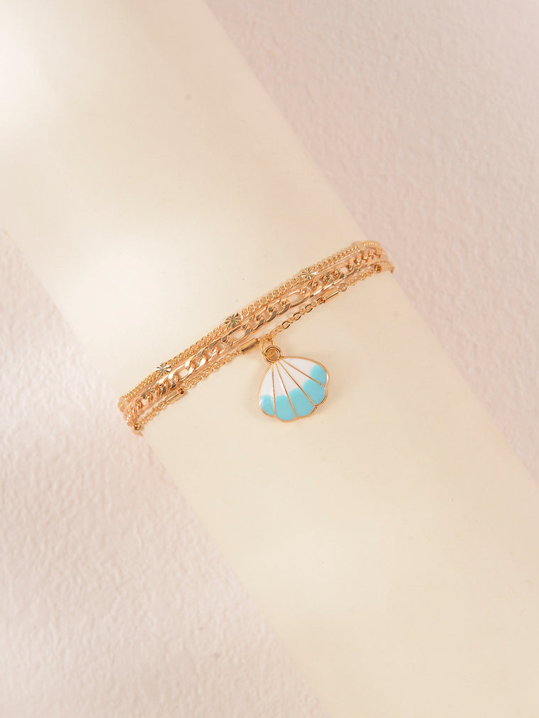 Blue Ombre Shell Layered Anklet with zinc alloy details | JL7380-01 | image 3