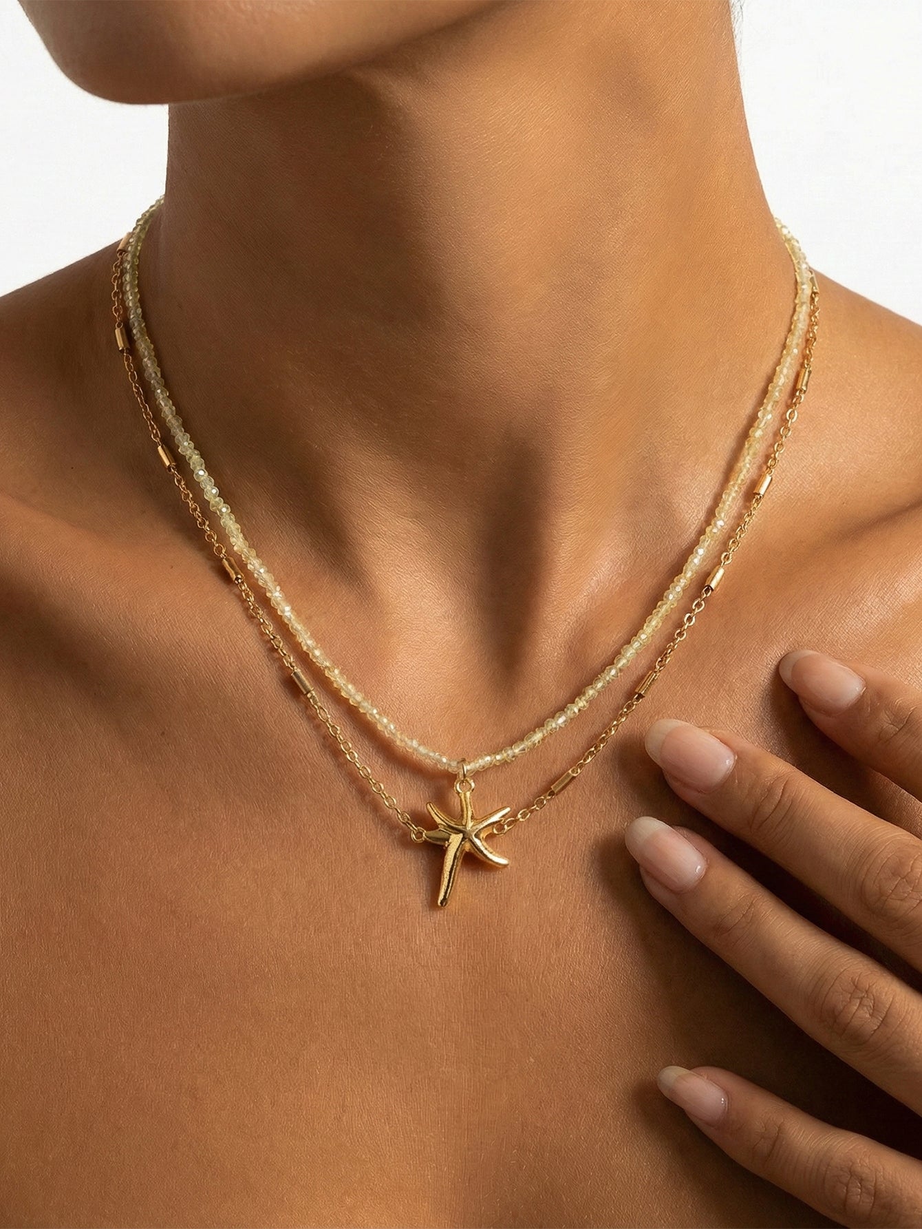 Gold-Tone Starfish Necklace Set with glass and zinc-alloy details | NA211-01 | image 3