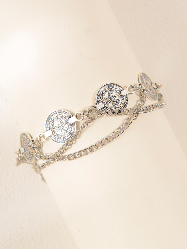 Silver-Tone Coin Anklet with zinc alloy details | JL7332-01 | image 3