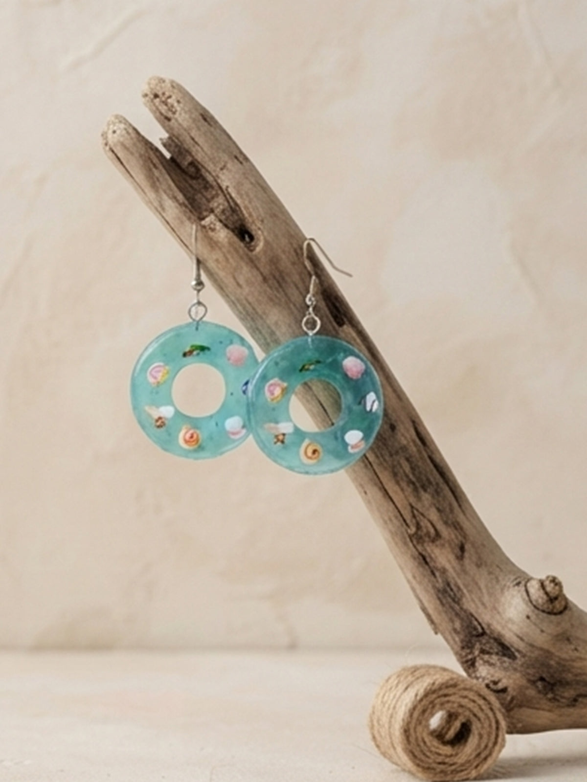 Blue pool float drop earrings in lightweight plastic | ERA641-01 | image 3