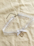 White Lace Bow Pearl Necklace with polyester fabric | NA866-04 | image 3