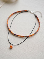 Orange Double Layer Beaded Necklace with polyester fabric | NA262-04 | image 3