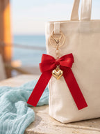 Red bow keychain with heart-shaped accent | KCA051-07 | image 3