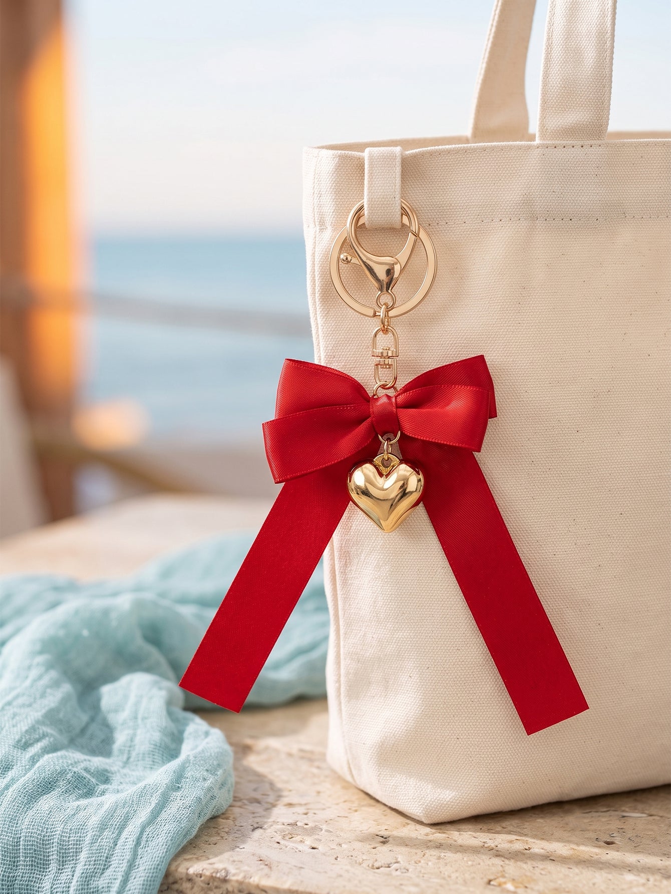 Red bow keychain with heart-shaped accent | KCA051-07 | image 3