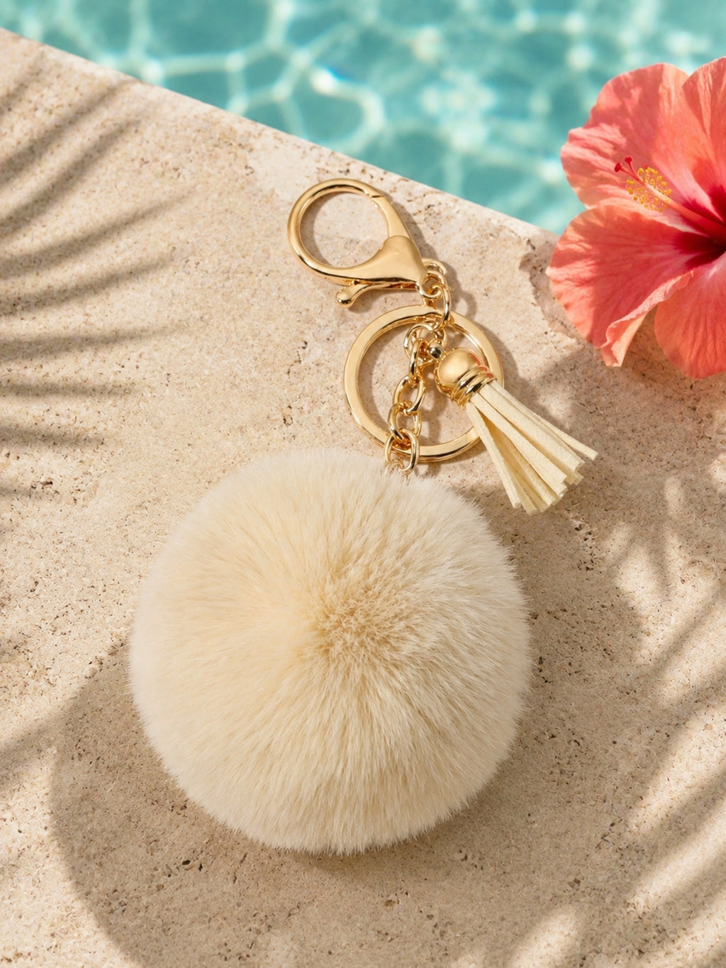 Beige pom-pom keychain with small tassel | KCA068-01 | image 3