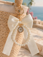 Ivory bow keychain with faux pearl strand | KCA051-05 | image 3