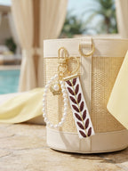Ribbon keychain with woven detail and faux pearls | KCA055-03 | image 3