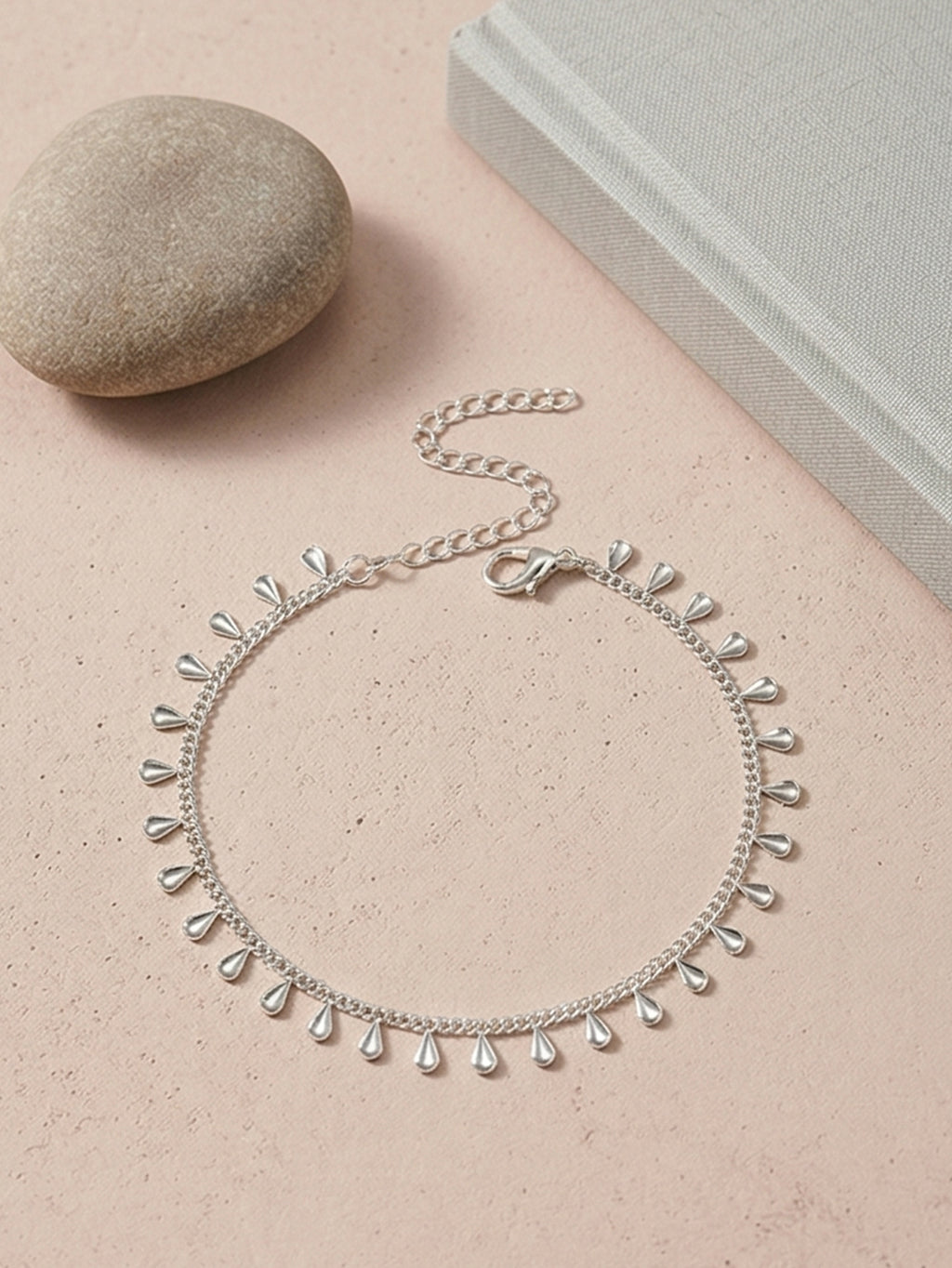 Silver-Tone Teardrop Chain Anklet with copper and synthetic zircon details | JL7432-01 | image 3