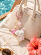White flocked rabbit keychain and bag charm | KCA081-01 | image 3