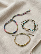 Green braided three-piece bracelet set with adjustable pull cords | BRA578-01 | image 3
