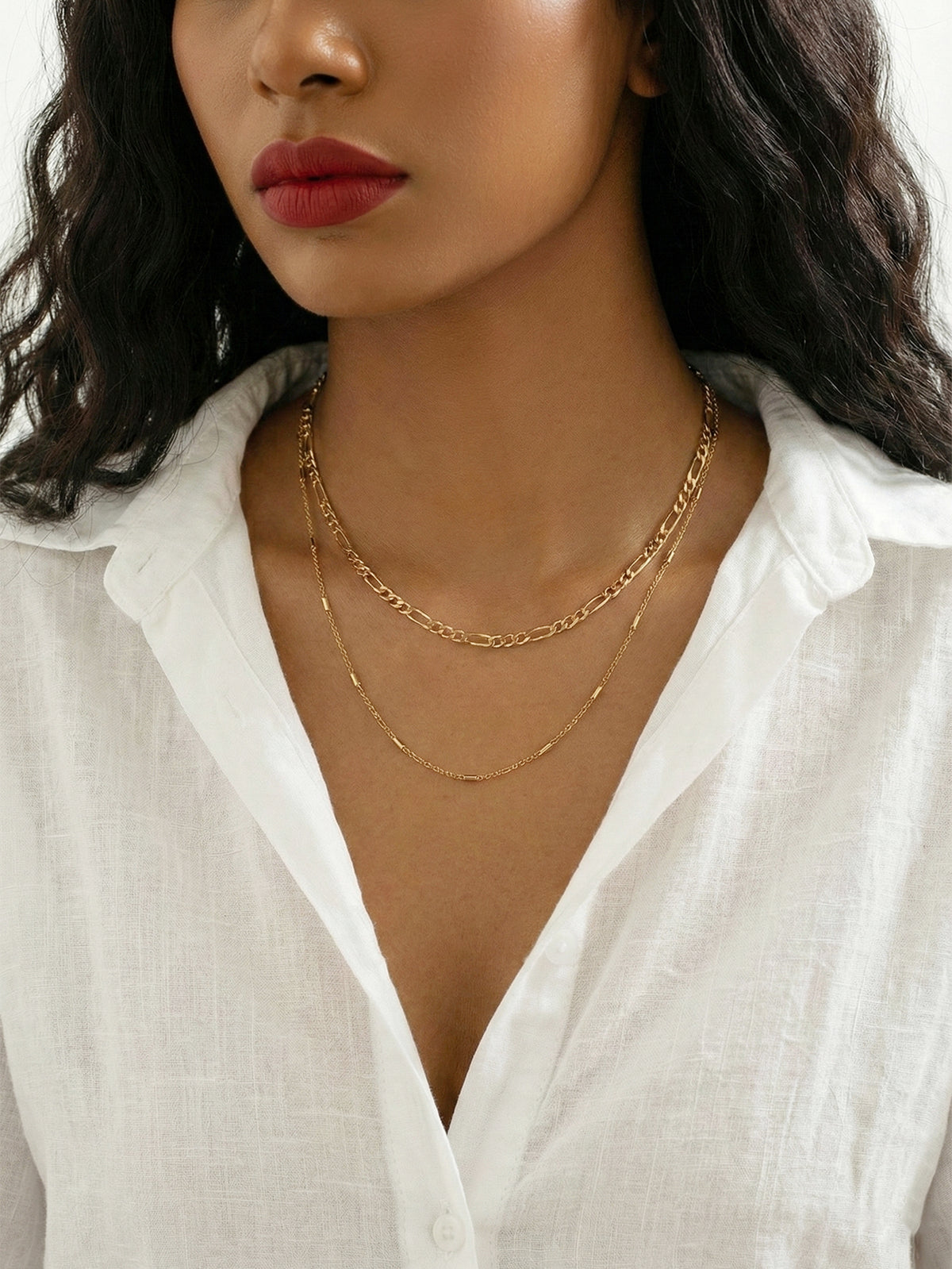 Double Layer Bar Chain Necklace with zinc-alloy hardware | NA499-01 | image 3