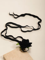 Black Flower Leaf Wrap Anklet with elastic band details | JL7411-01 | image 3
