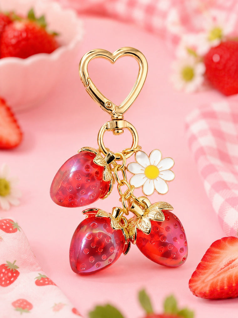 Triple strawberry heart keychain with translucent accents | KCA064-01 | image 3