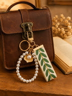 Ribbon keychain with woven detail and faux pearls | KCA055-02 | image 3