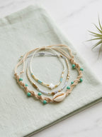 Beige braided three-piece bracelet set with adjustable pull cords | BRA587-01 | image 3