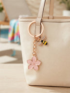 Pink cherry blossom keychain with bee accent | KCA070-08 | image 3