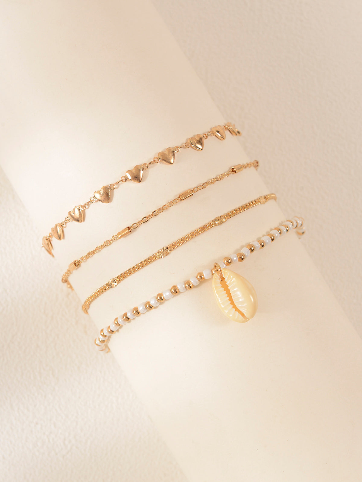 White Shell Heart Anklet Set with zinc alloy details | JL7357-01 | image 3