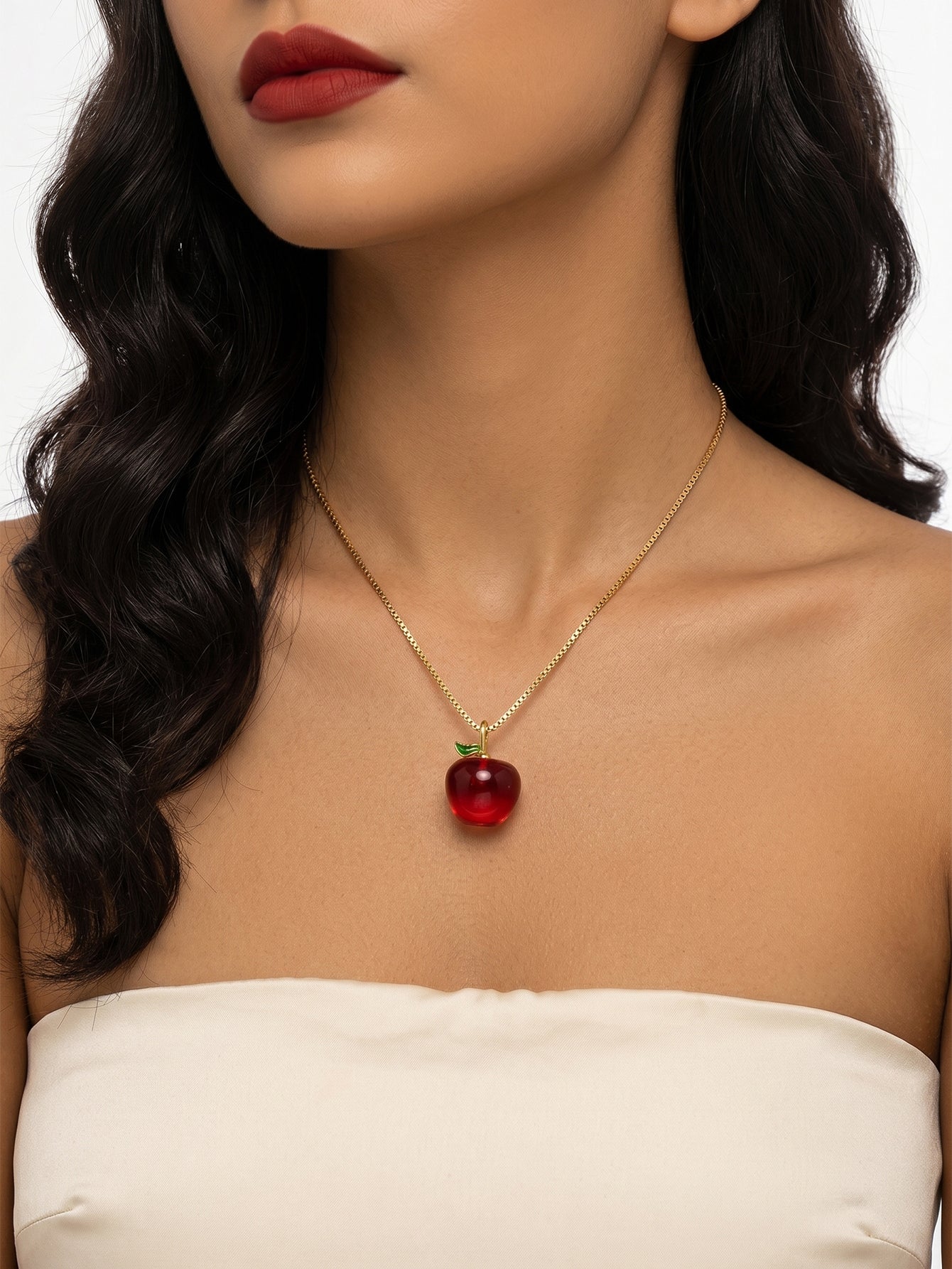 Red Apple Pendant Necklace with copper details | NA929-01 | image 3