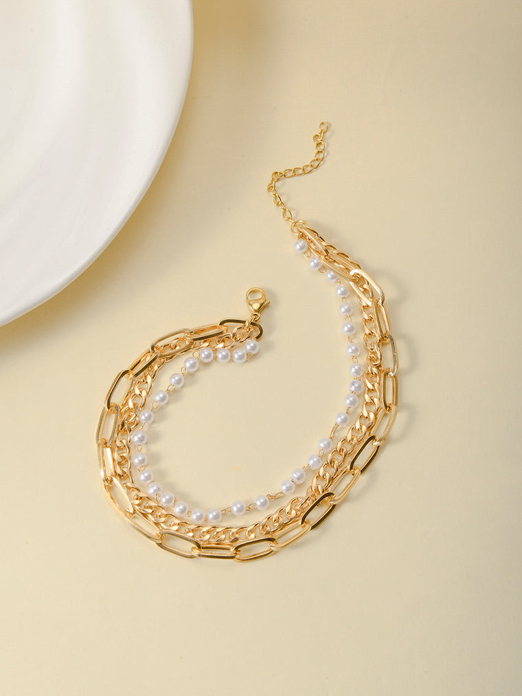 Triple-Layer Faux Pearl Anklet with zinc alloy details | JL7343-01 | image 3