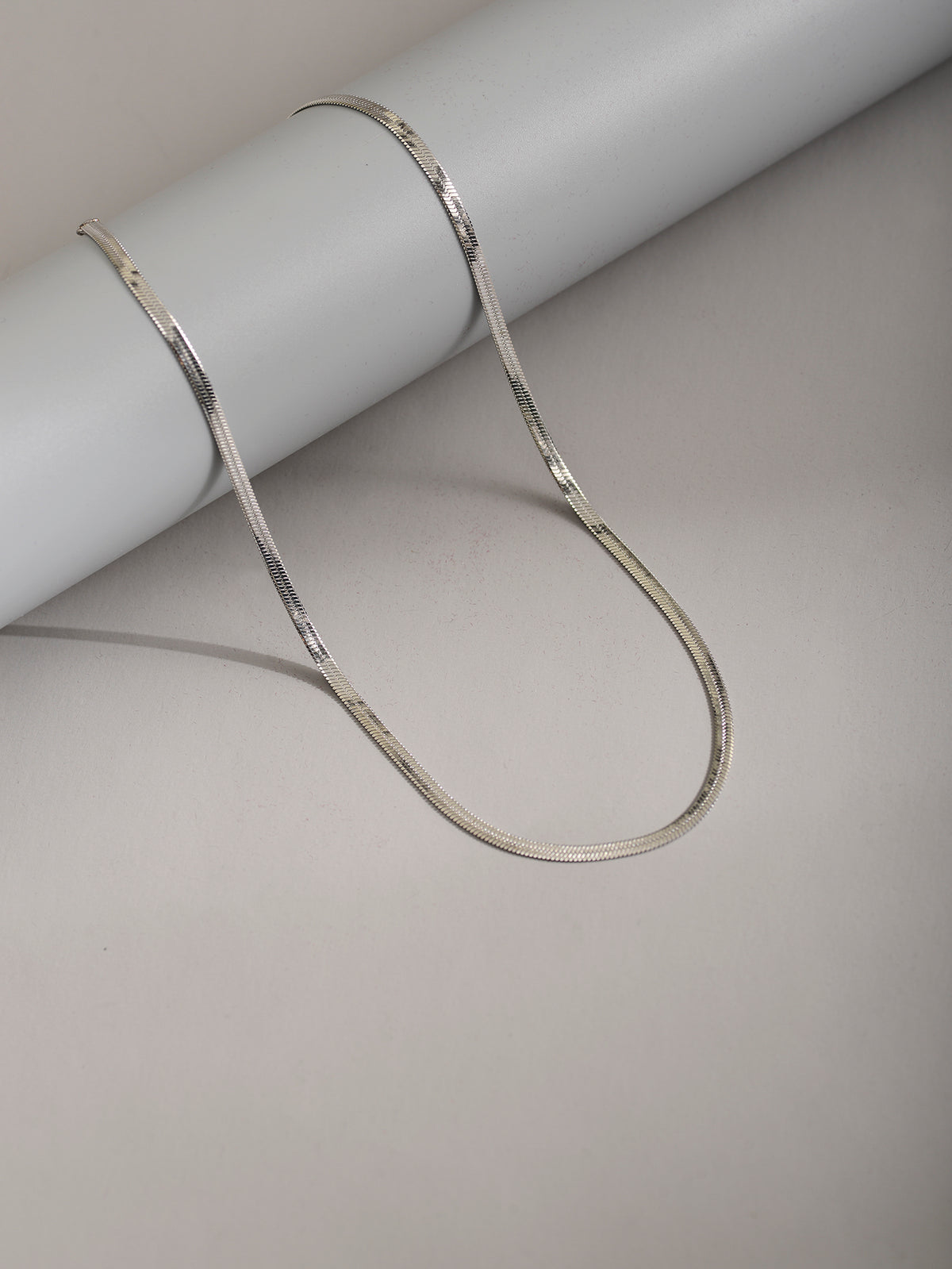 Silver-Tone Flat Snake Chain Necklace with zinc-alloy hardware | NA695-01 | image 3