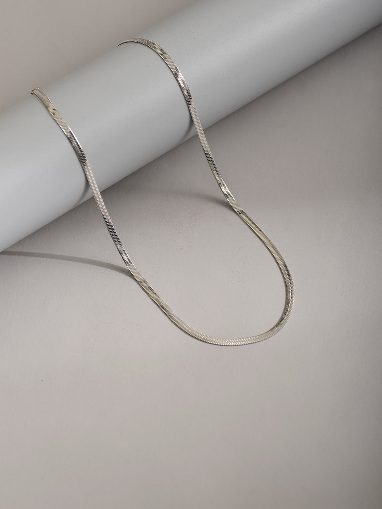 Silver-Tone Flat Snake Chain Necklace with zinc-alloy hardware | NA695-01 | image 3