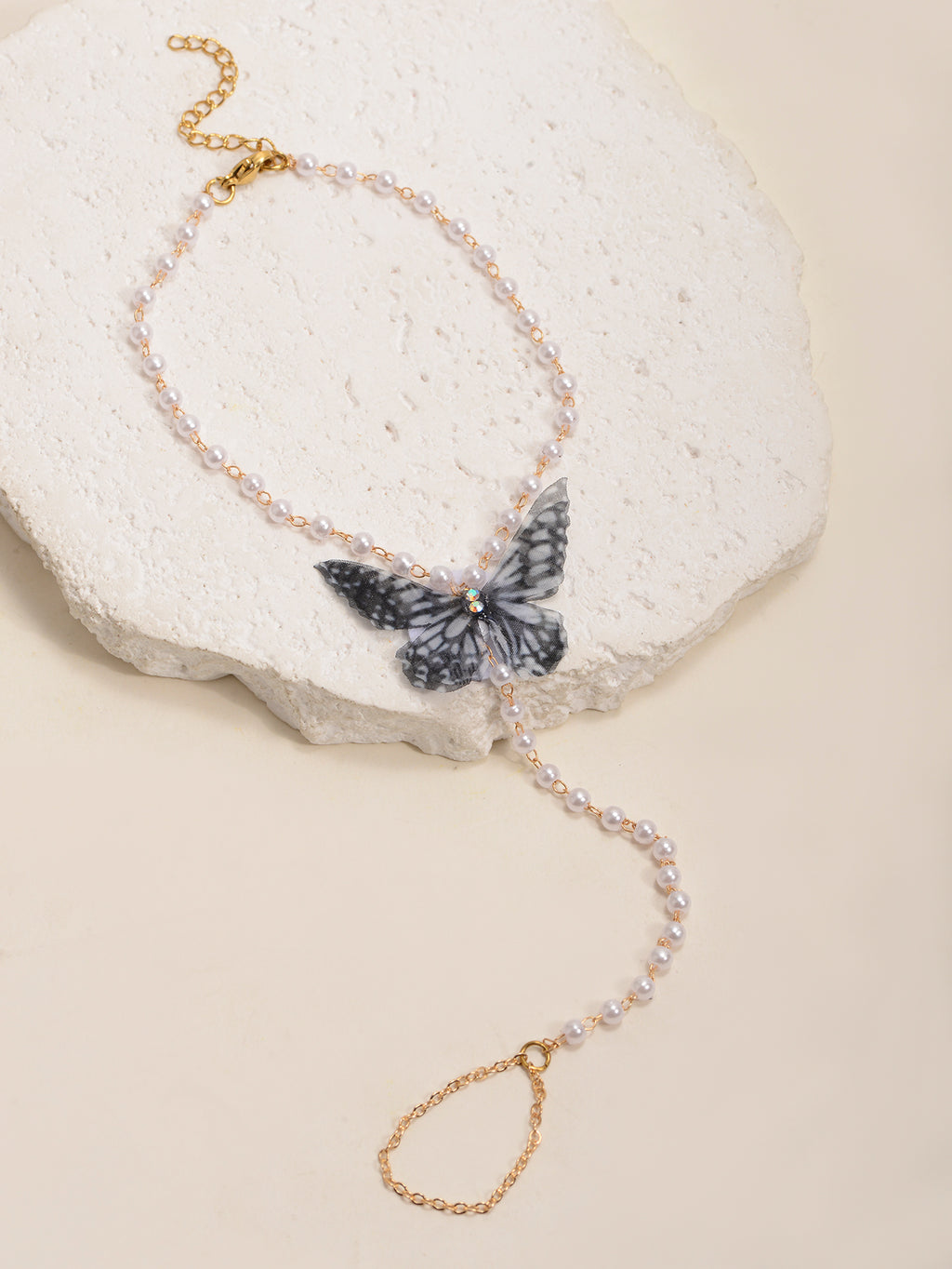 Faux Pearl Butterfly Toe Anklet with zinc alloy details | JL7398-01 | image 3