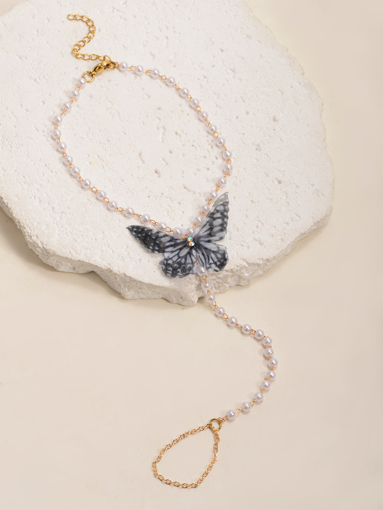 Faux Pearl Butterfly Toe Anklet with zinc alloy details | JL7398-01 | image 3