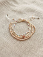 Beige braided three-piece bracelet set with adjustable pull cords | BRA558-01 | image 3