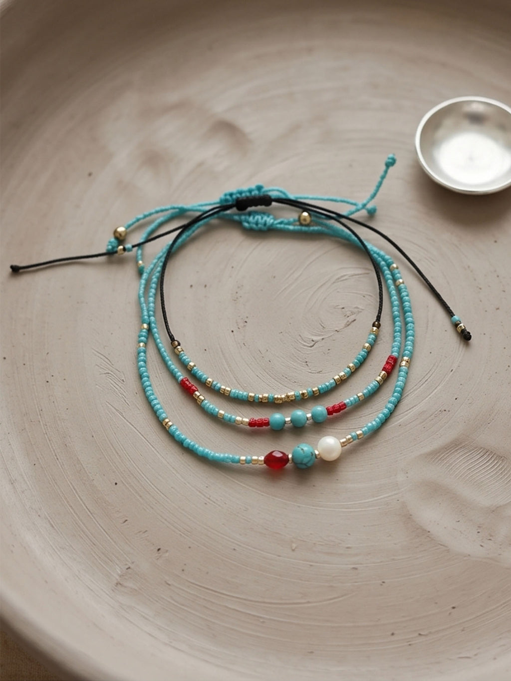 Blue braided three-piece bracelet set with adjustable pull cords | BRA566-01 | image 3