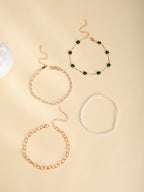 Green Stone Beaded Anklet Set with zinc alloy details | JL7342-01 | image 3