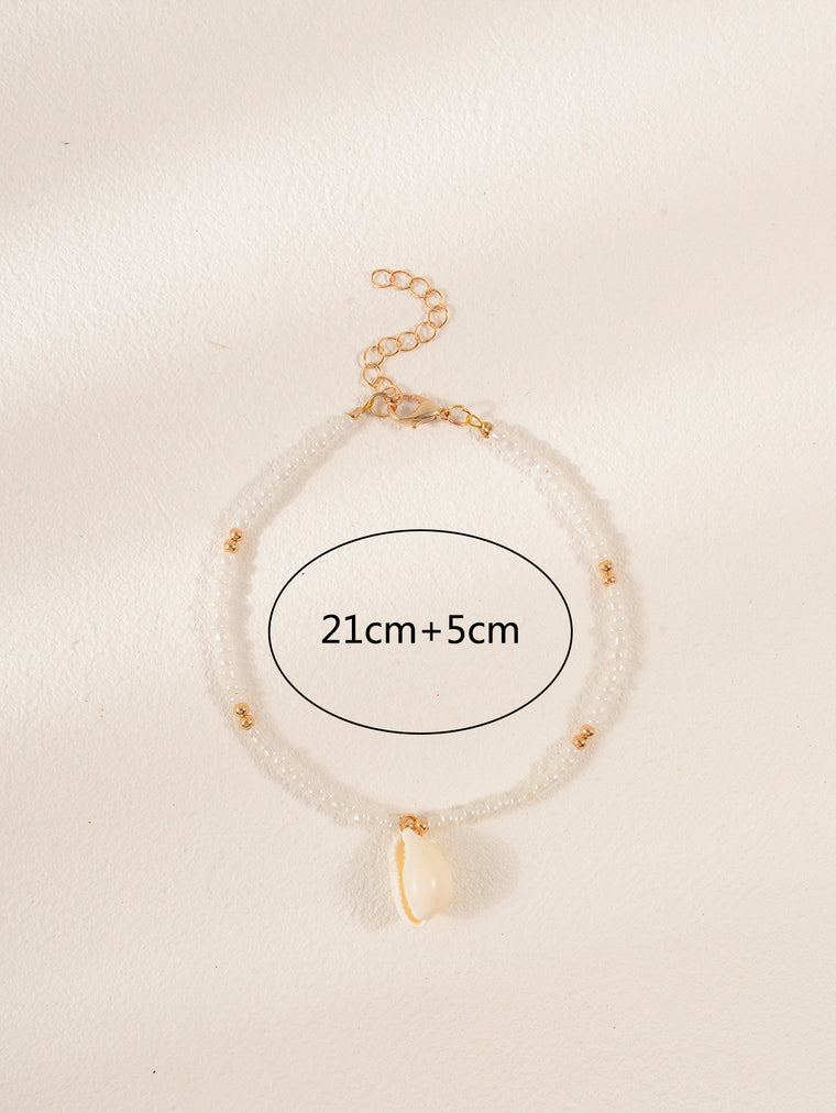 White Beaded Shell Anklet with plastic details | JL7359-01 | image 3