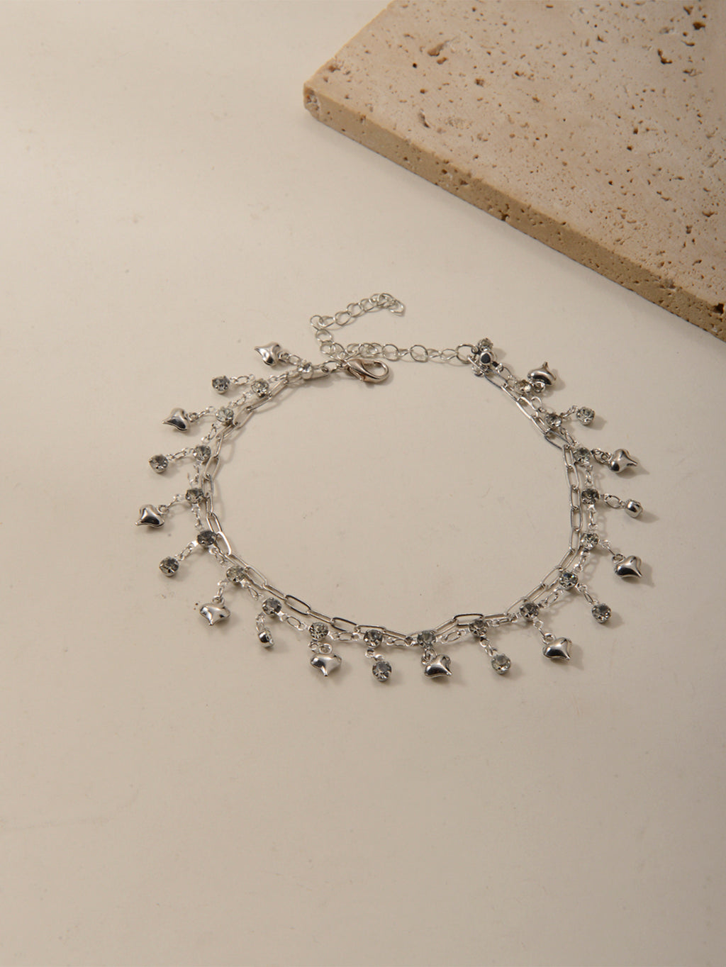 Silver-Tone Heart Layered Anklet with zinc alloy details | JL7389-01 | image 3
