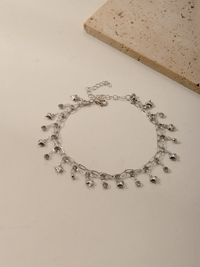 Silver-Tone Heart Layered Anklet with zinc alloy details | JL7389-01 | image 3