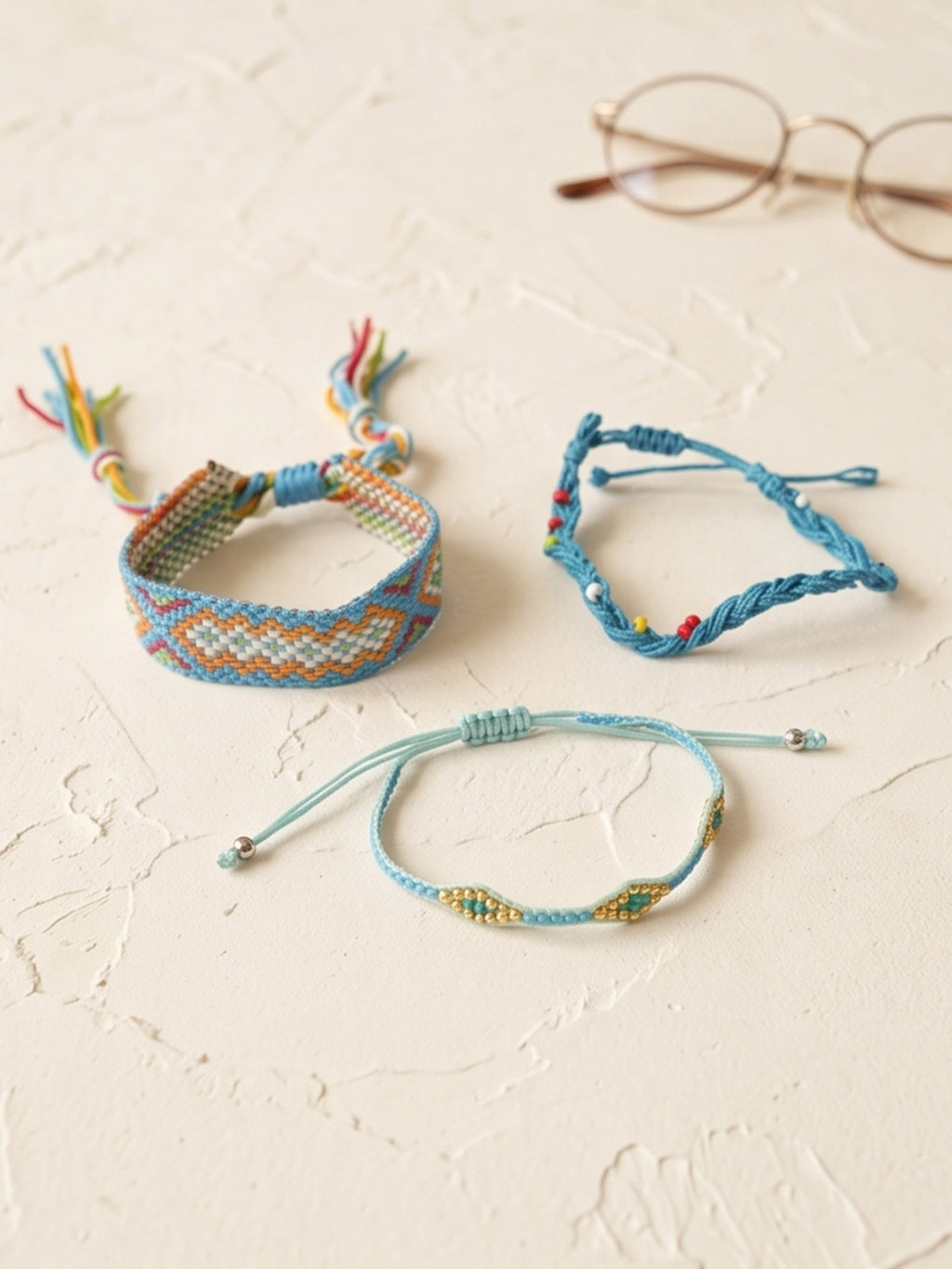 Blue braided three-piece bracelet set with adjustable pull cords | BRA585-01 | image 3