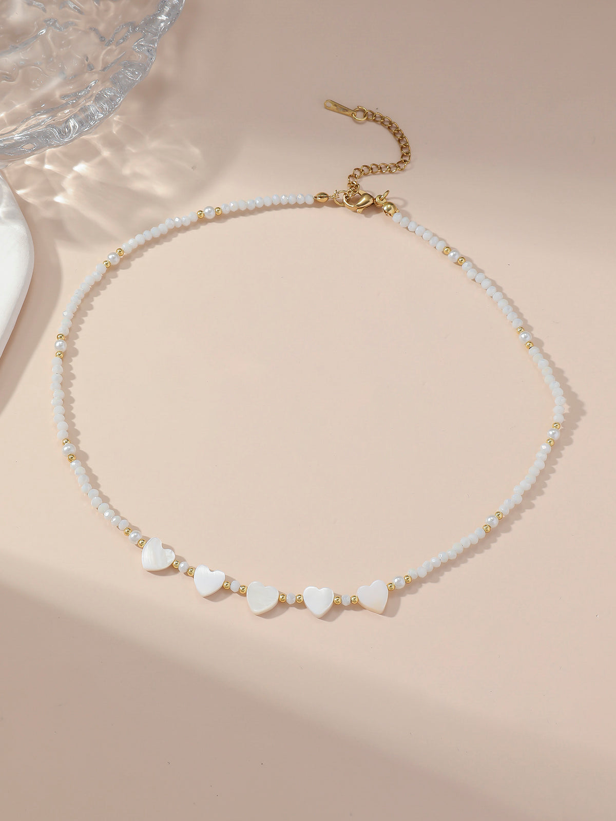White Glass Bead Heart Necklace with glass details | NA595-01 | image 3