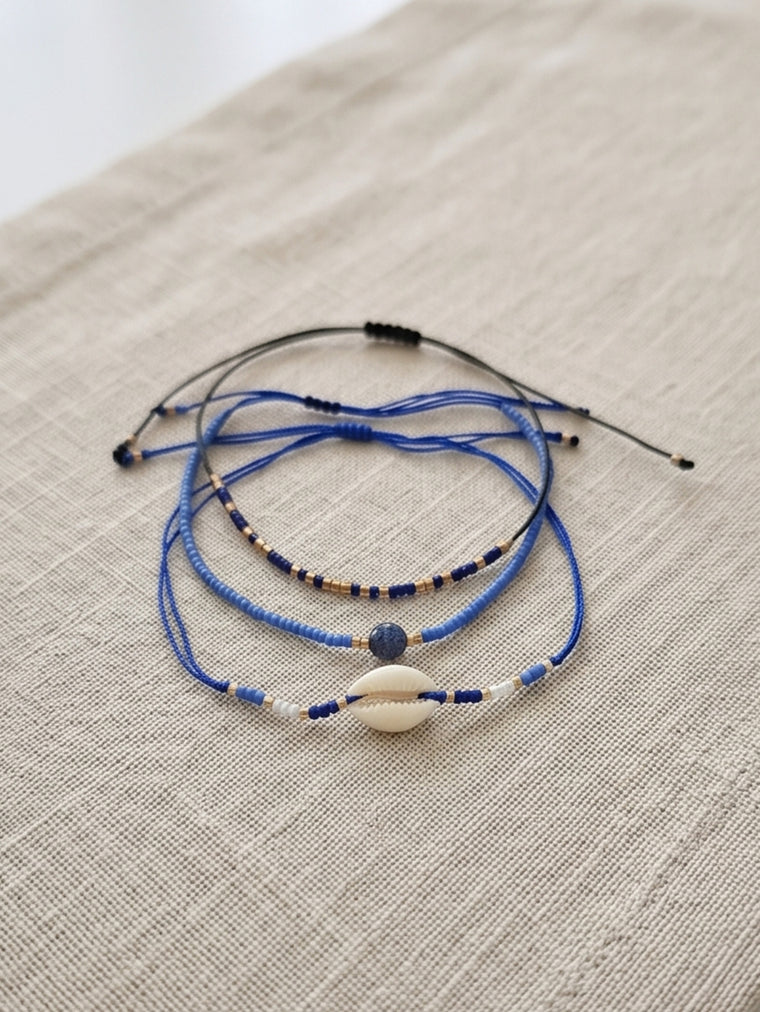 Navy braided three-piece bracelet set with adjustable pull cords | BRA577-01 | image 3