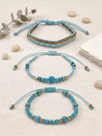 Teal braided three-piece bracelet set with adjustable pull cords | BRA513-01 | image 3