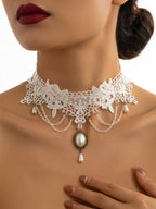 White Lace Pendant Choker with polyester fabric | N3136 | image 3