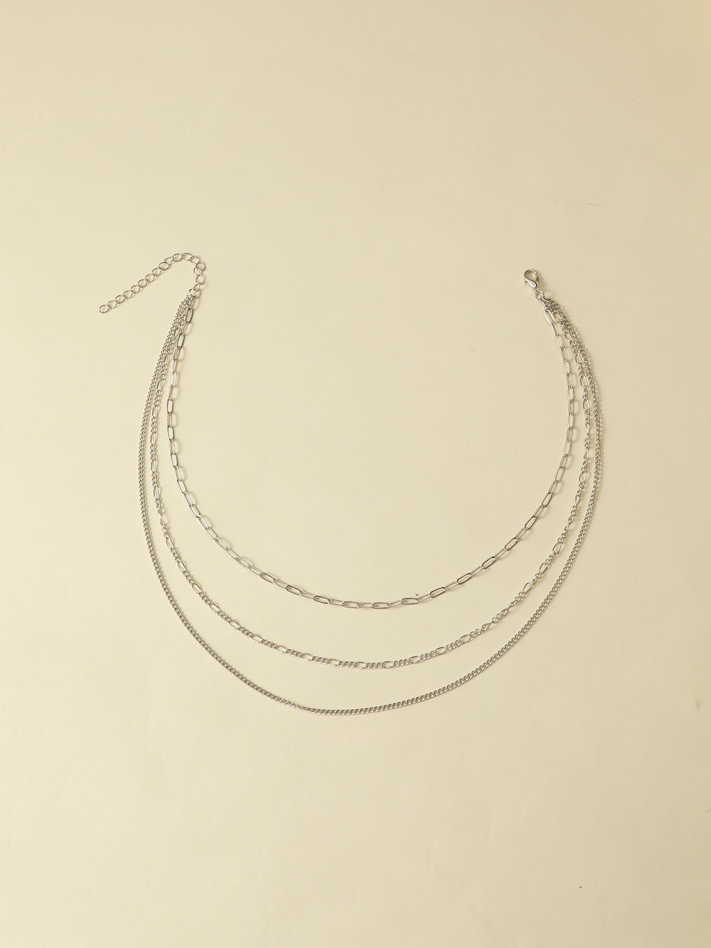 Silver-Tone Triple Chain Necklace with zinc-alloy hardware | NA501-01 | image 3