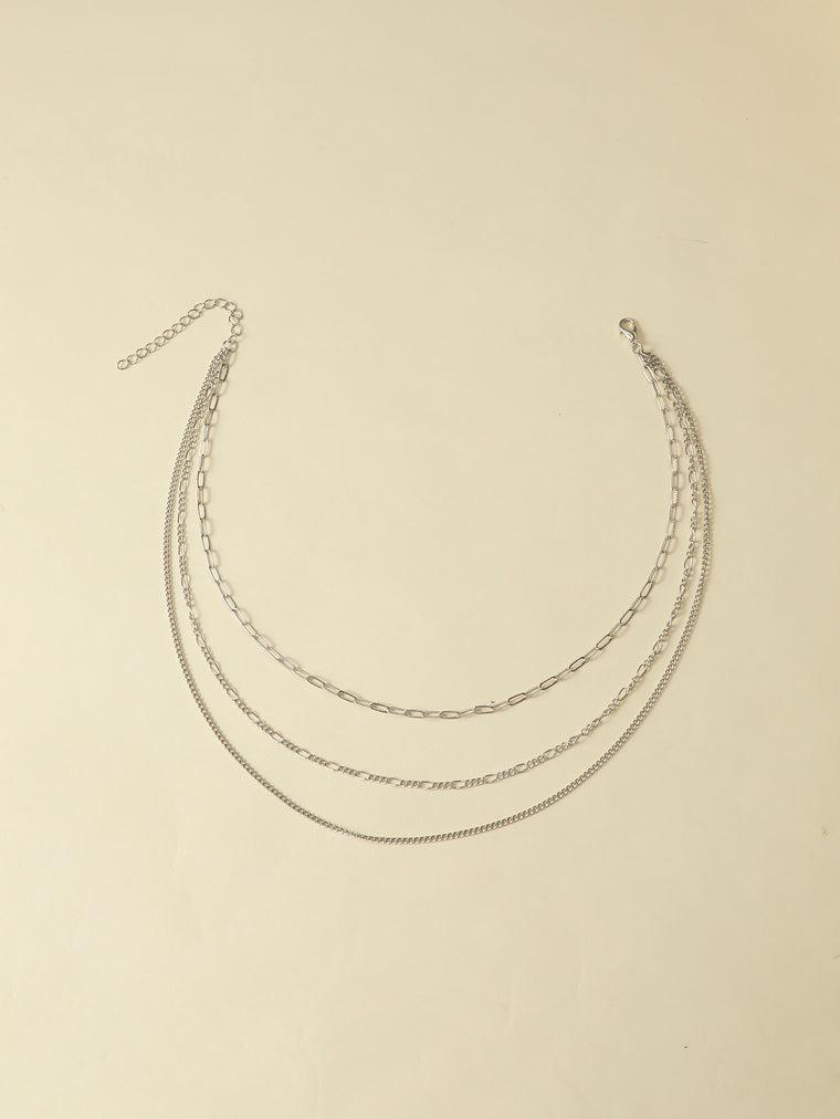 Silver-Tone Triple Chain Necklace with zinc-alloy hardware | NA501-01 | image 3