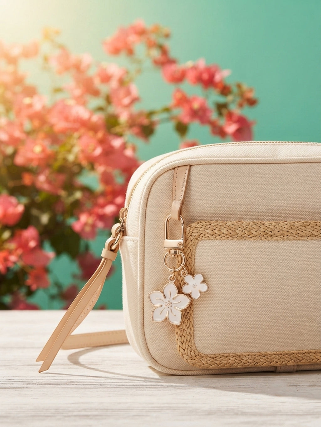 White cherry blossom keychain with floral accents | KCA070-03 | image 3