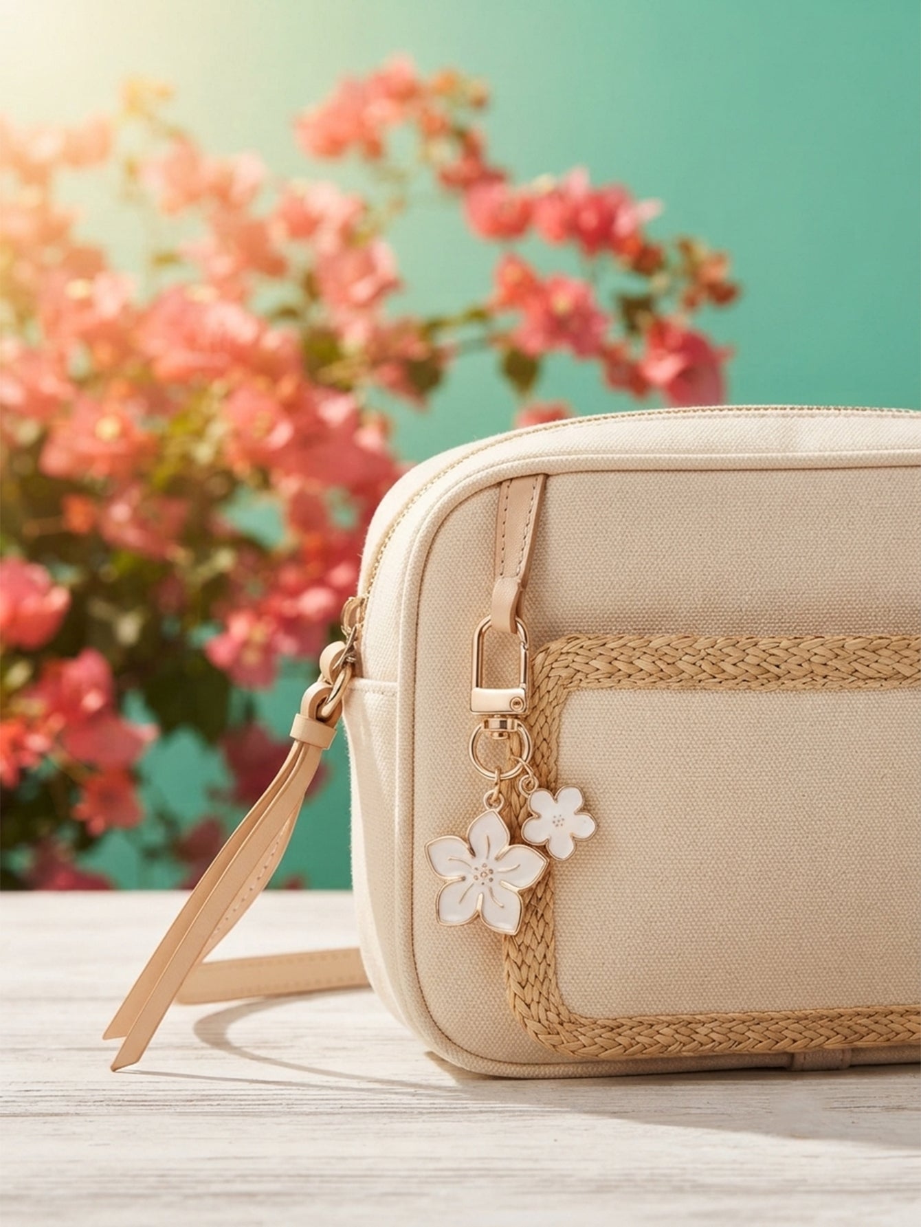 White cherry blossom keychain with floral accents | KCA070-03 | image 3
