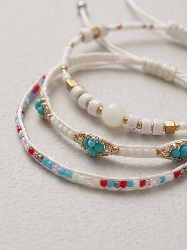 White braided three-piece bracelet set with adjustable pull cords | BRA518-01 | image 3